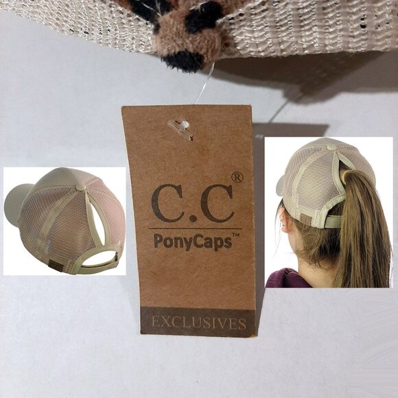 C.C Ponytail hat Adjustable Mesh Leopard print Ponycap trucker hat & slim koozie - Picture 2 of 8